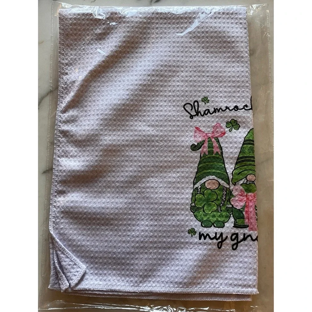 NEW Shamrockin' with My Gnomies Kitchen Towel St. Patrick's Day Lucky Irish Dish